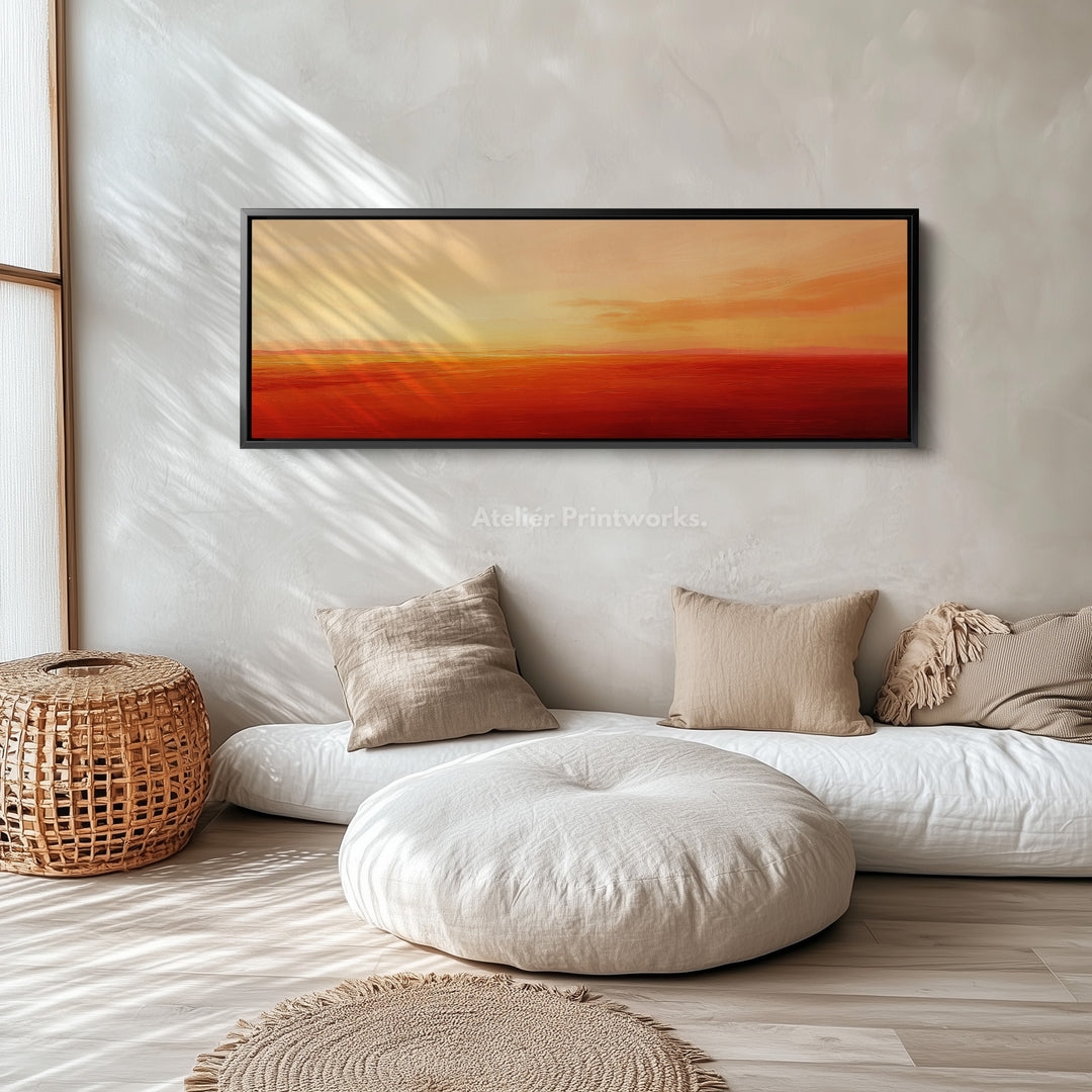 Horizontal Wall Art Burnt Orange Gradient Panoramic Sunset Art