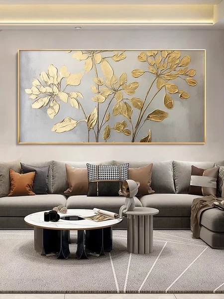 Horizontal Wall Art Gold Leaf Texture Oversized Gold Floral Art
