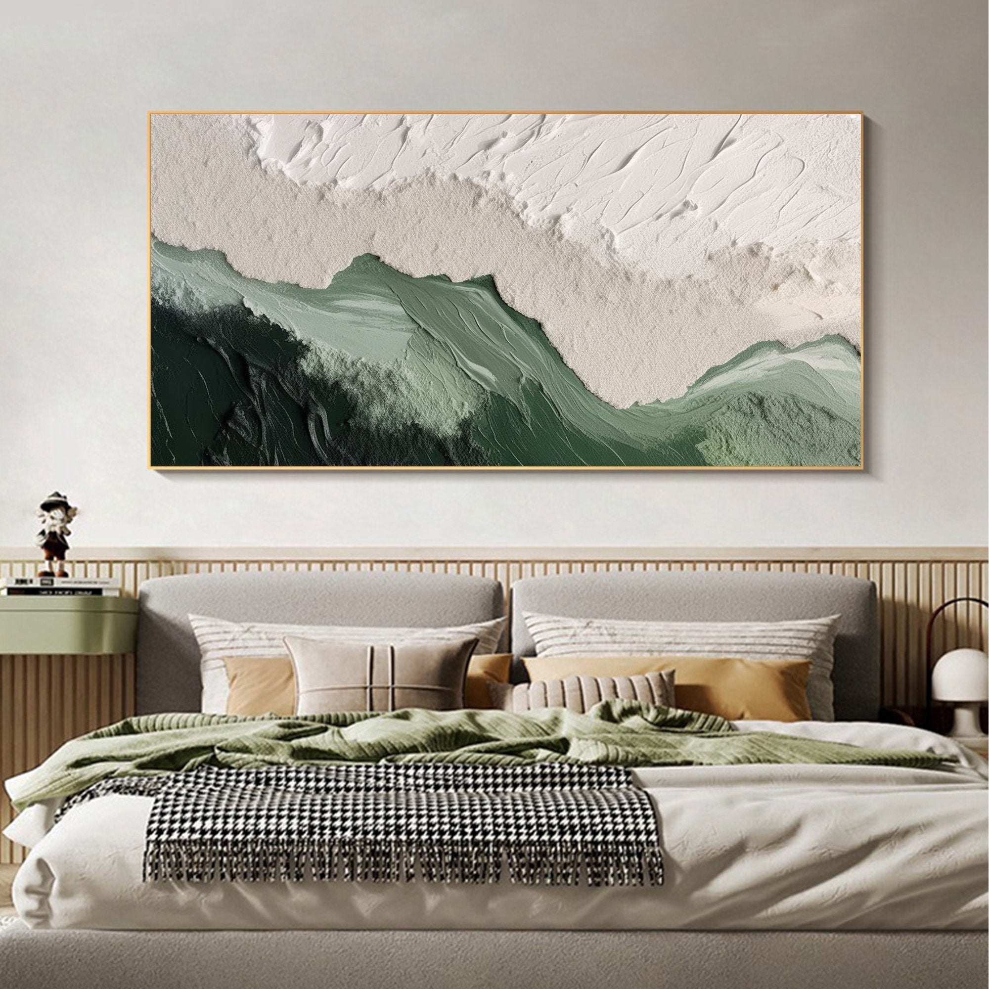 Horizontal Wall Art Impasto Texture Textured Sage Green Art