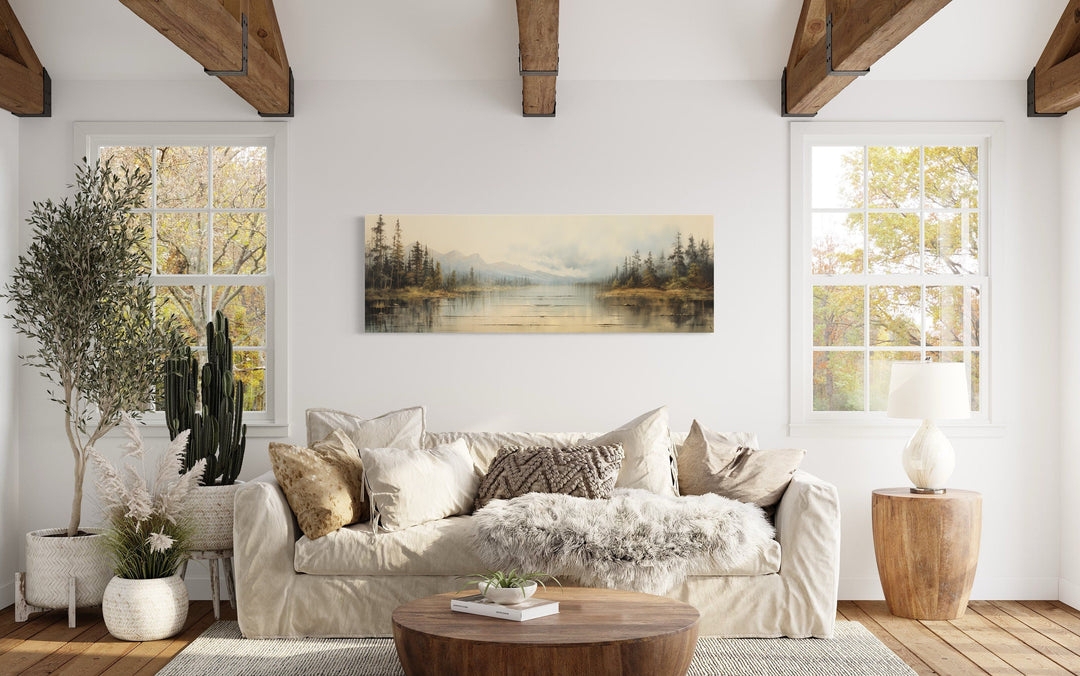 Horizontal Wall Art Misty Landscape Panoramic Lake Art Decor