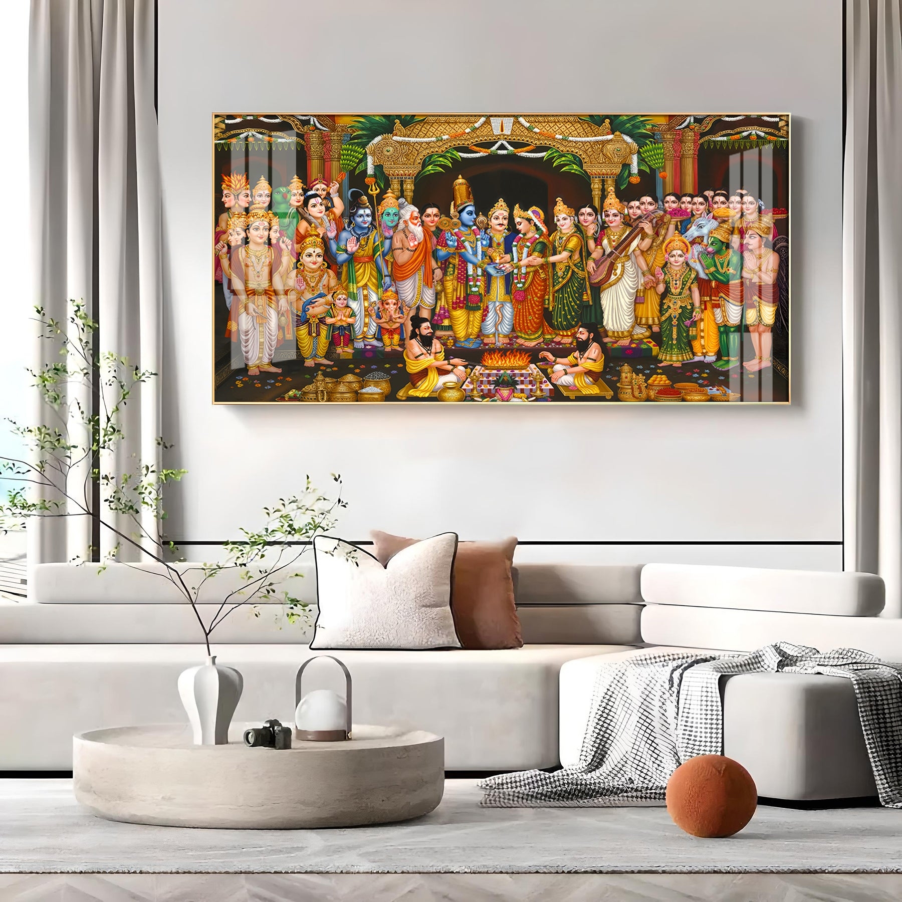 Horizontal Wall Art Mythological Wedding Scene Large Hindu Art