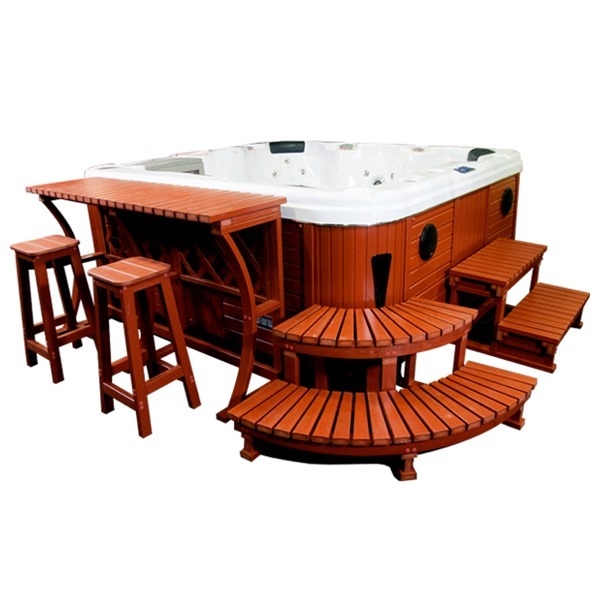 Hot Tub Bar Set: Slatted Wood Hot Tub Surround Cherry