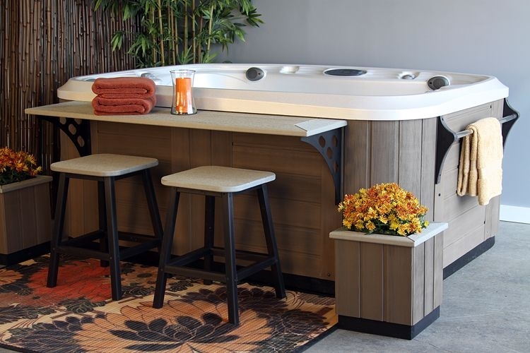 Hot Tub Bar: Weathered Gray Spa Deck Matching Planters