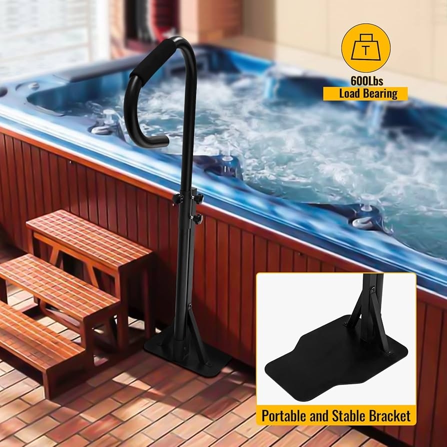 Hot Tub Handrail with Padded Grip and Matte Black Metal Rail