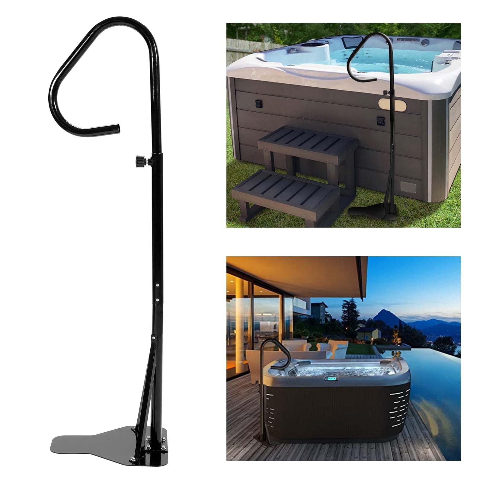 Hot Tub Handrail with Slide Under Base and Curved Grab Bar