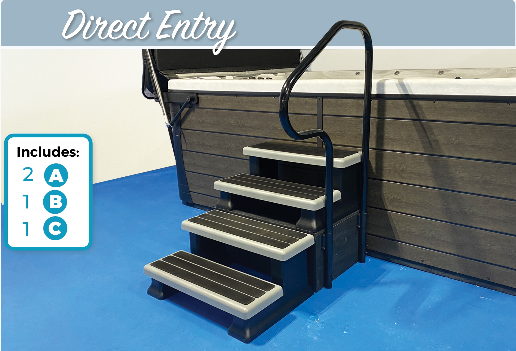 Hot Tub Stairs With Curved Handrail and 4-Tier Access Steps