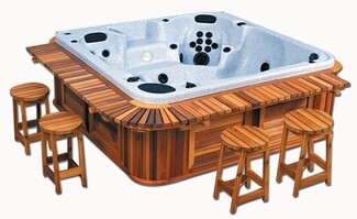 Hot Tub Surround: Radial Corner Bar Ledge Cedar Wood