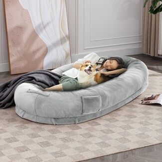 Human Dog Bed: Oversized Oval Velvet Floor Nap Lounger