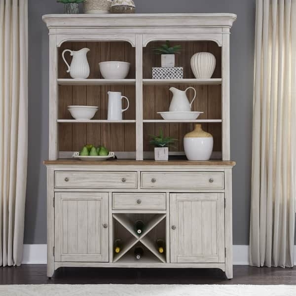 Hutch And Buffet: Integrated Wine Rack Chestnut Wood Hutch
