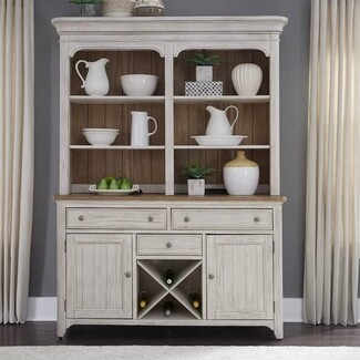 Hutch And Buffet: Integrated Wine Rack Chestnut Wood Hutch