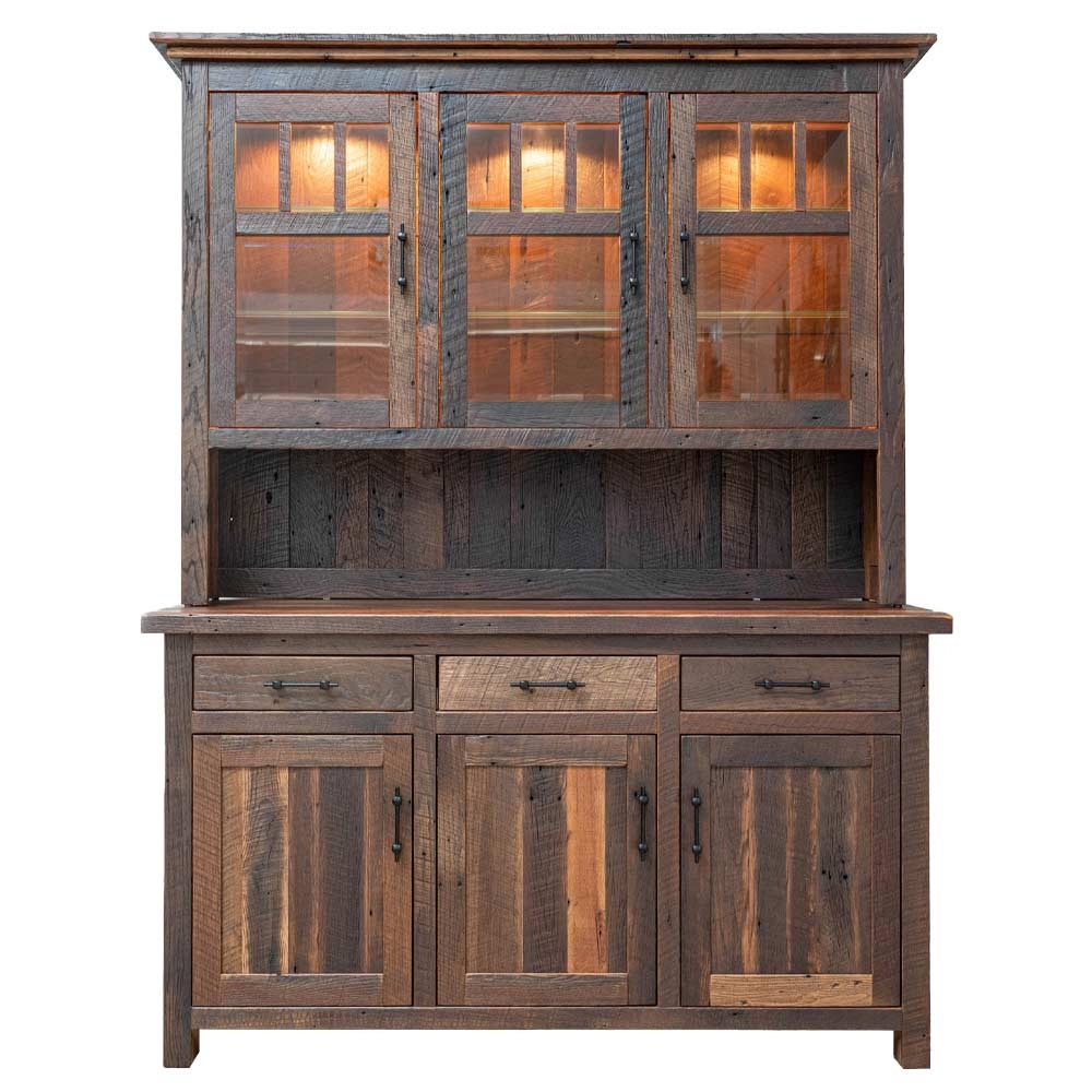 Hutch Buffet: Accent Lighting Reclaimed Wood China Cabinet