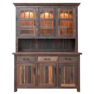 Hutch Buffet: Accent Lighting Reclaimed Wood China Cabinet