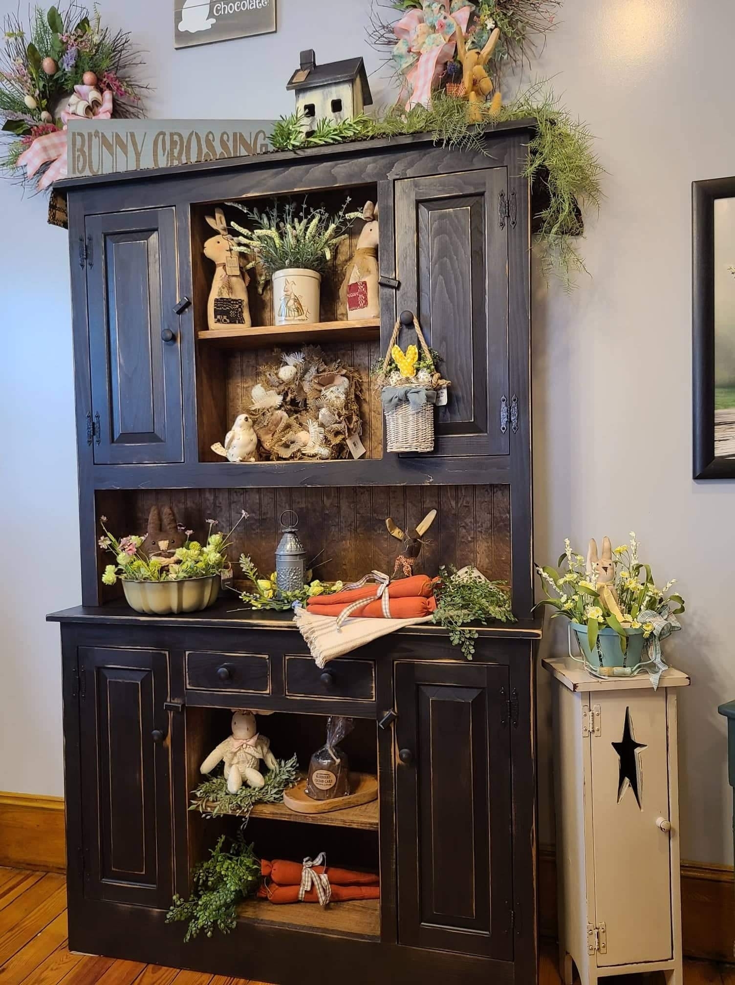 Hutch Cabinet: Matte Black Primitive Farmhouse Storage Unit