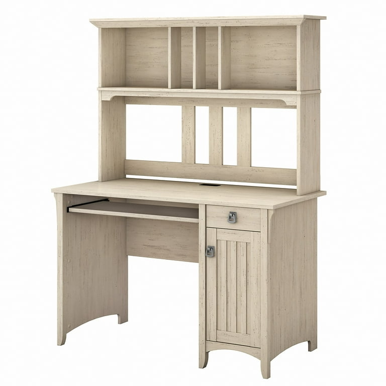 Hutch Desk: Antique White Arched Base and Vertical Slat Door