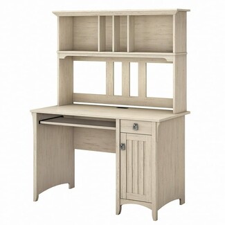 Hutch Desk: Antique White Arched Base and Vertical Slat Door