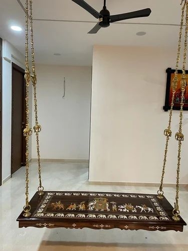 Indian Swing With Elephant Inlay and Brass Animal Chains