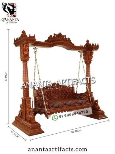 Indian Swing With Handcrafted Carvings and Teakwood Frame
