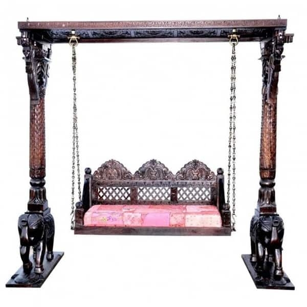 Indoor Swing Featuring Lattice Backrest and Animal Bases