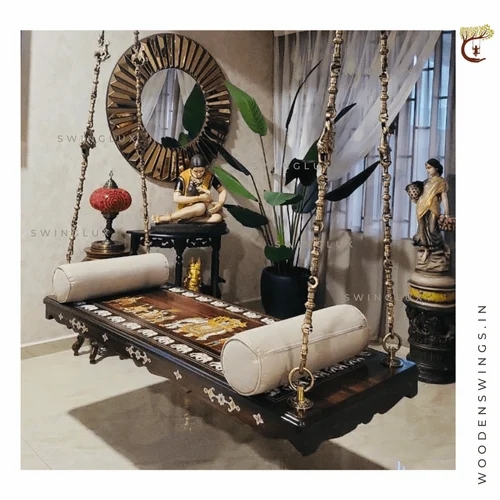 Indoor Swing With Bolster Pillows and Antique Brass Chain