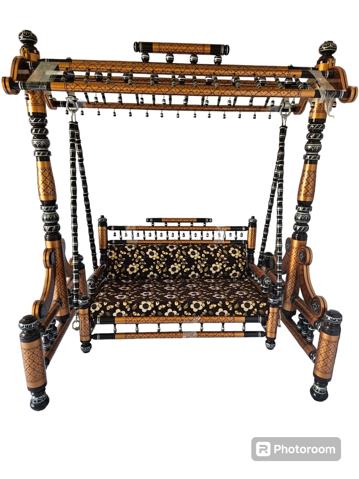 Indoor Swing With Sankheda Lacquer Work in Copper Gold