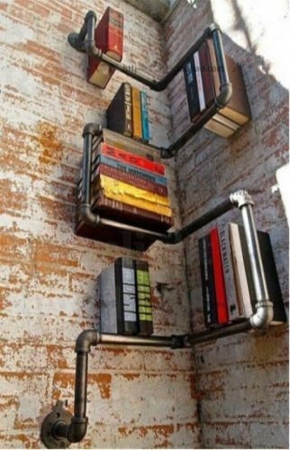 Industrial Bookshelf: Pipe Fittings Steampunk Wall Decor
