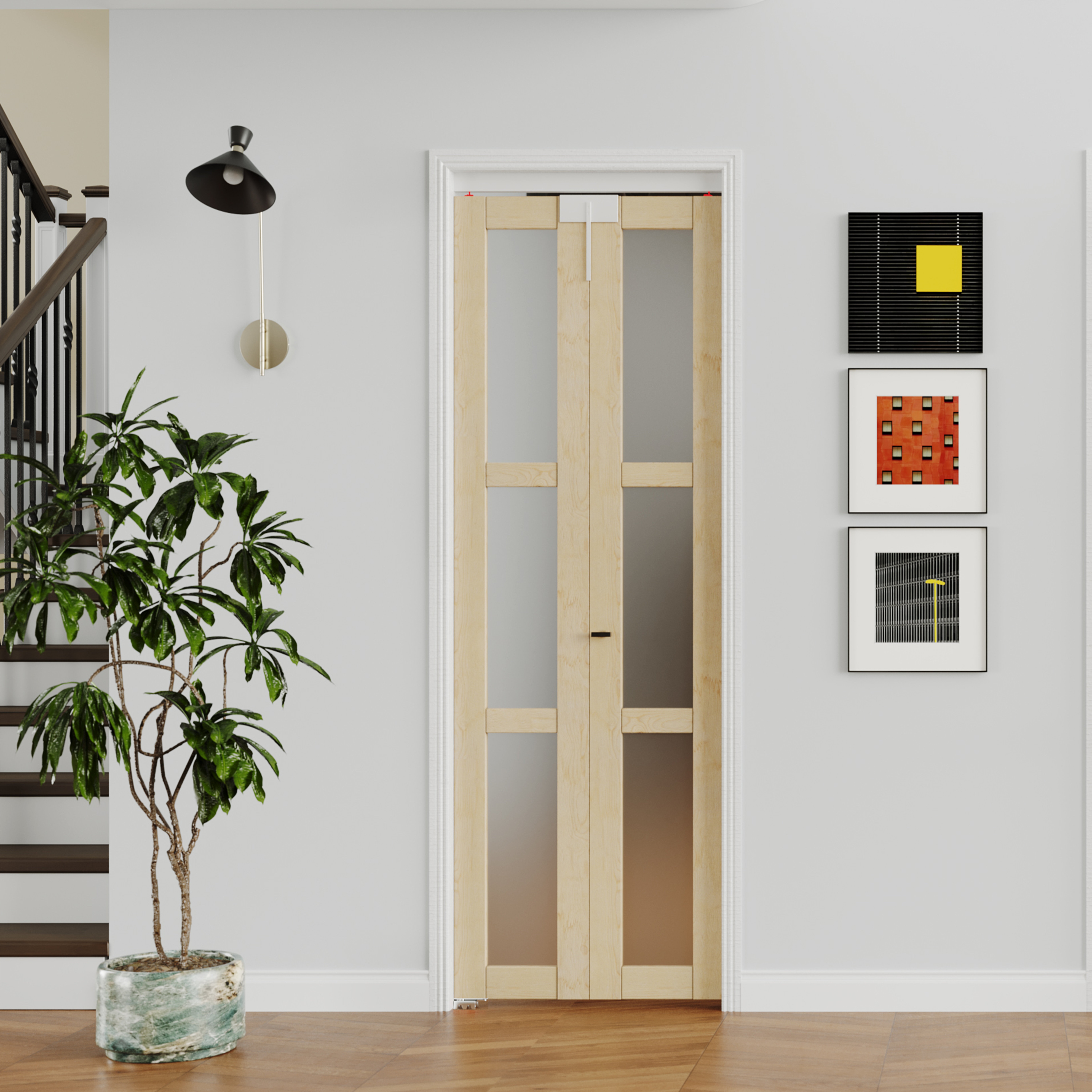 Interior Bifold Door Frosted 3 Lite Pine Finish Pantry Door