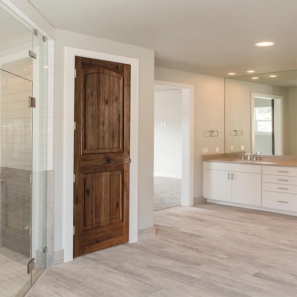Interior Door Arched V-Groove Knotty Alder Walnut Finish