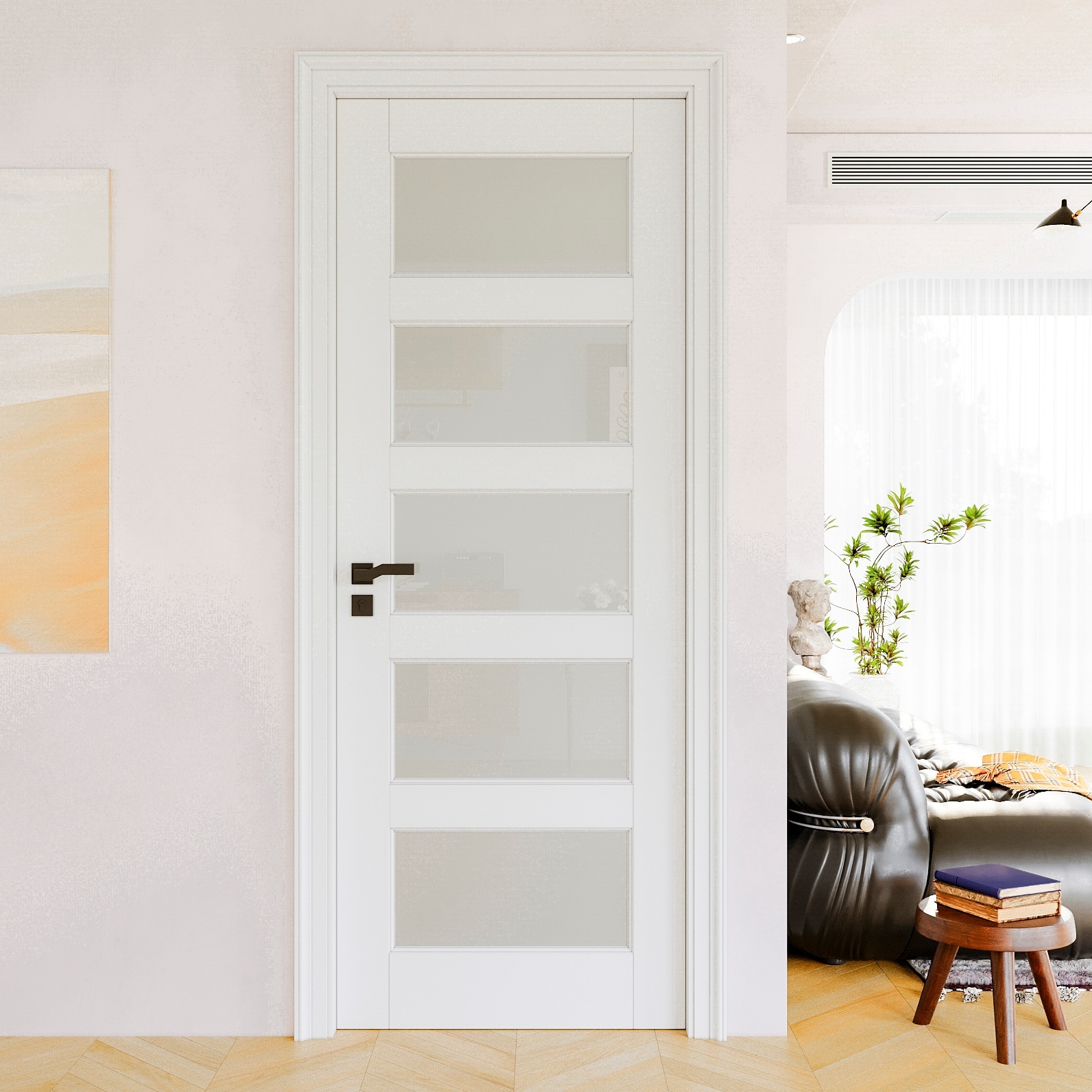 Interior Door Five Horizontal Panels Frosted Glass