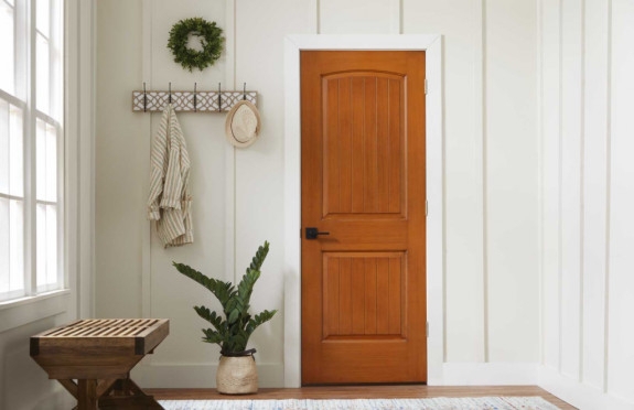 Interior Door Honey Brown Arched Plank Farmhouse Style