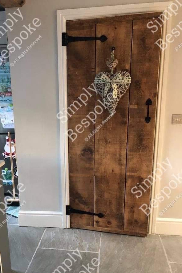Interior Door Planked Design Distressed Wood Hinges
