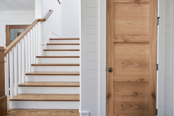 Interior Door Three Panel Wood and White Contrast Style
