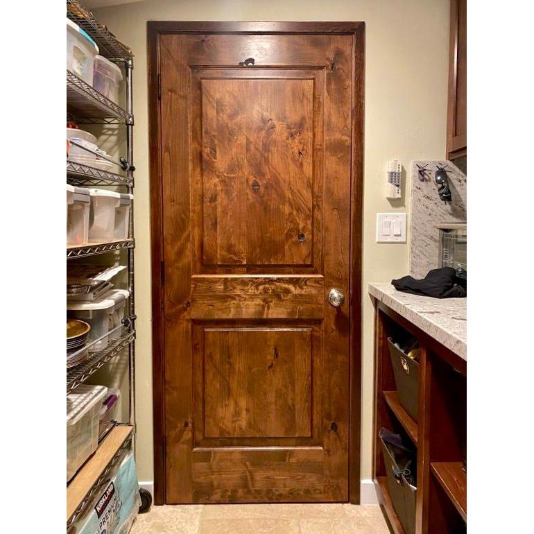 Interior Door Two Panel Square Top Amber Stain Wood