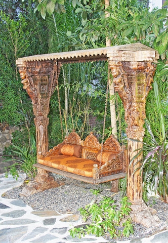 Jhula Swing Featuring Hand Carved Pillars in Terracotta