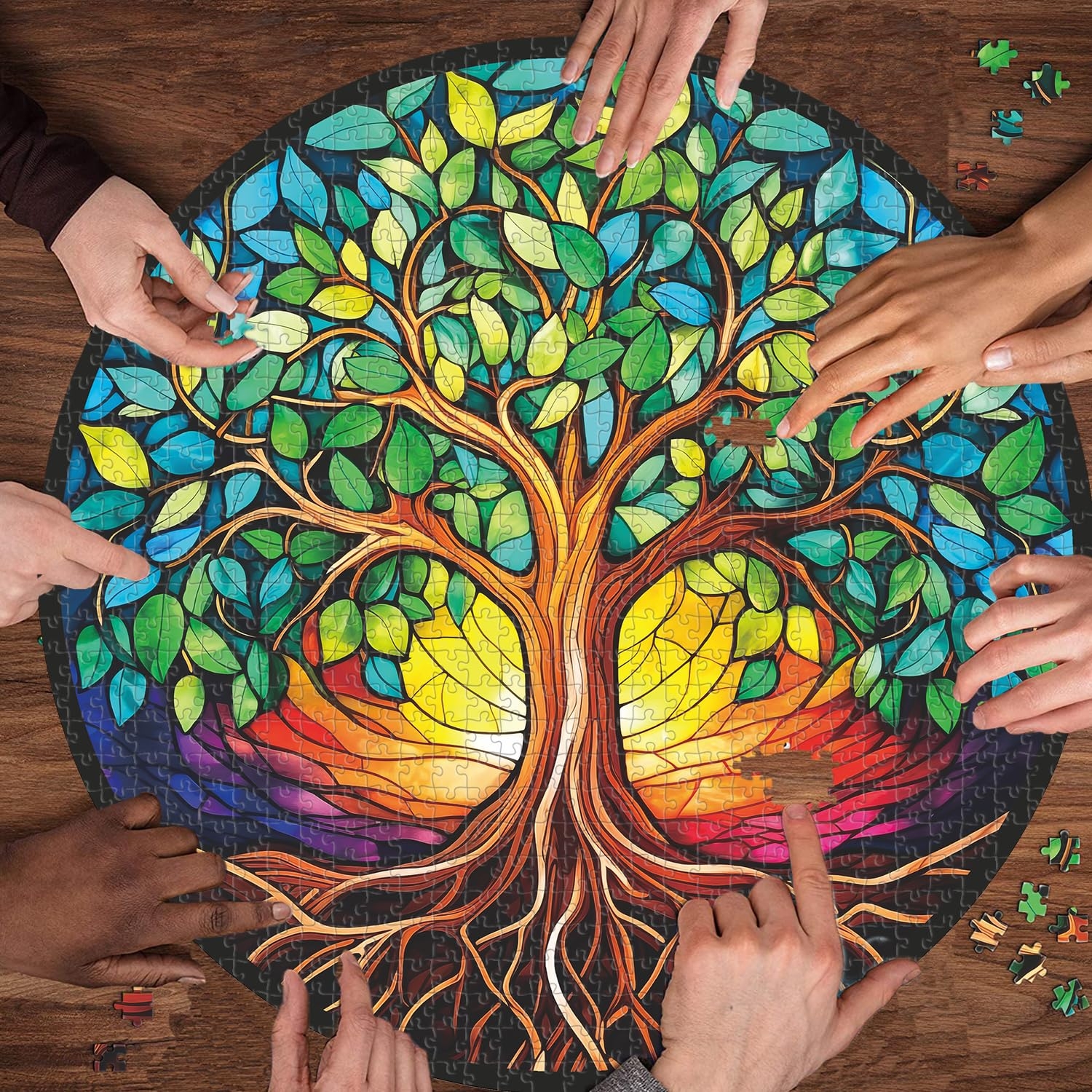 Jigsaw Puzzle Circular Shape Stained Glass Look