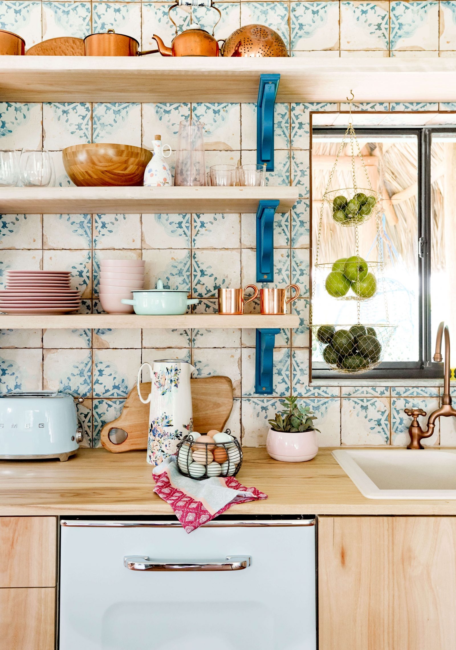 Kitchen Backsplash Blue Brackets and Blue Cottage Kitchen Decor
