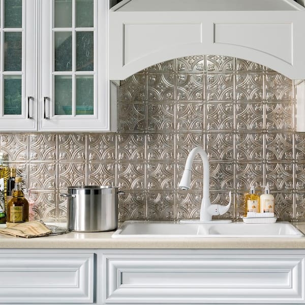 Kitchen Backsplash with Embossed Medallion and DIY Vinyl Backsplash Kit