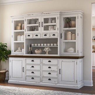 Kitchen Buffet Hutch: Apothecary Drawer Wood Top Farmhouse Hutch
