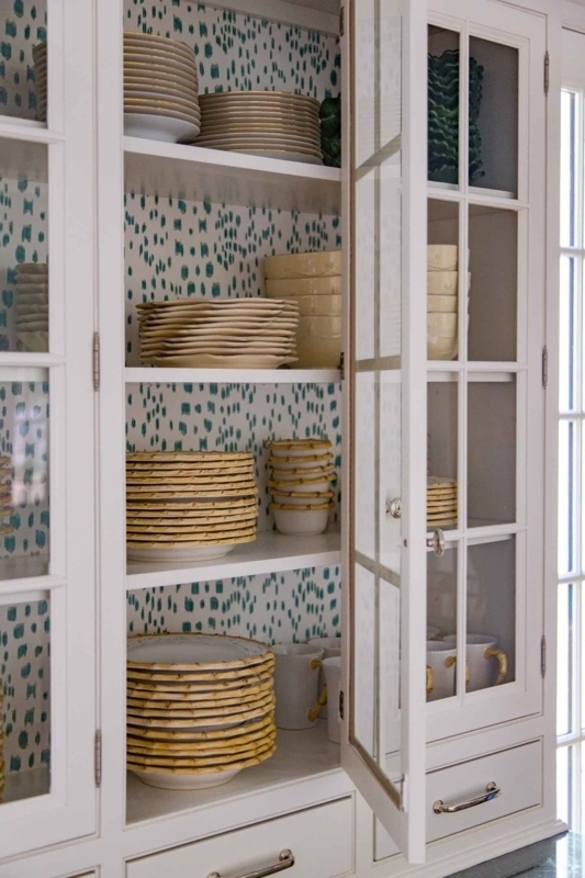 Kitchen Cabinet Teal Brushstroke Interior Glass Doors