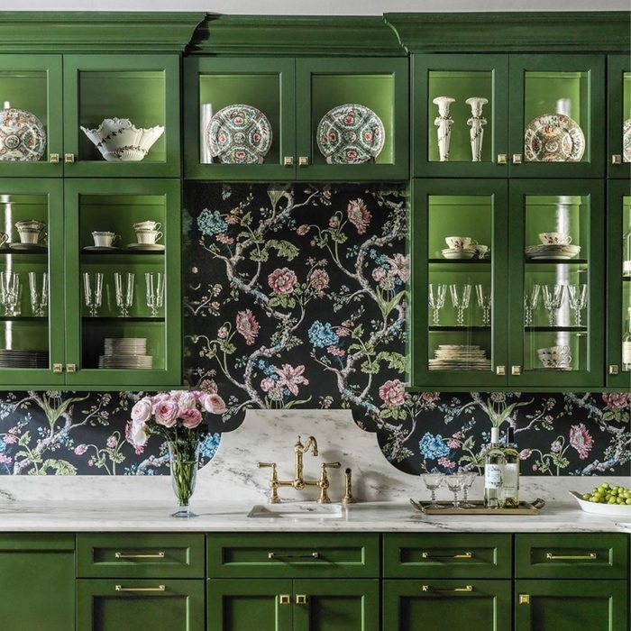 Kitchen Cabinetry Forest Green Chinoiserie Wallpaper