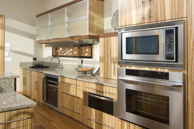 Kitchen Cabinetry: Linear Wood Grain Appliance Wall