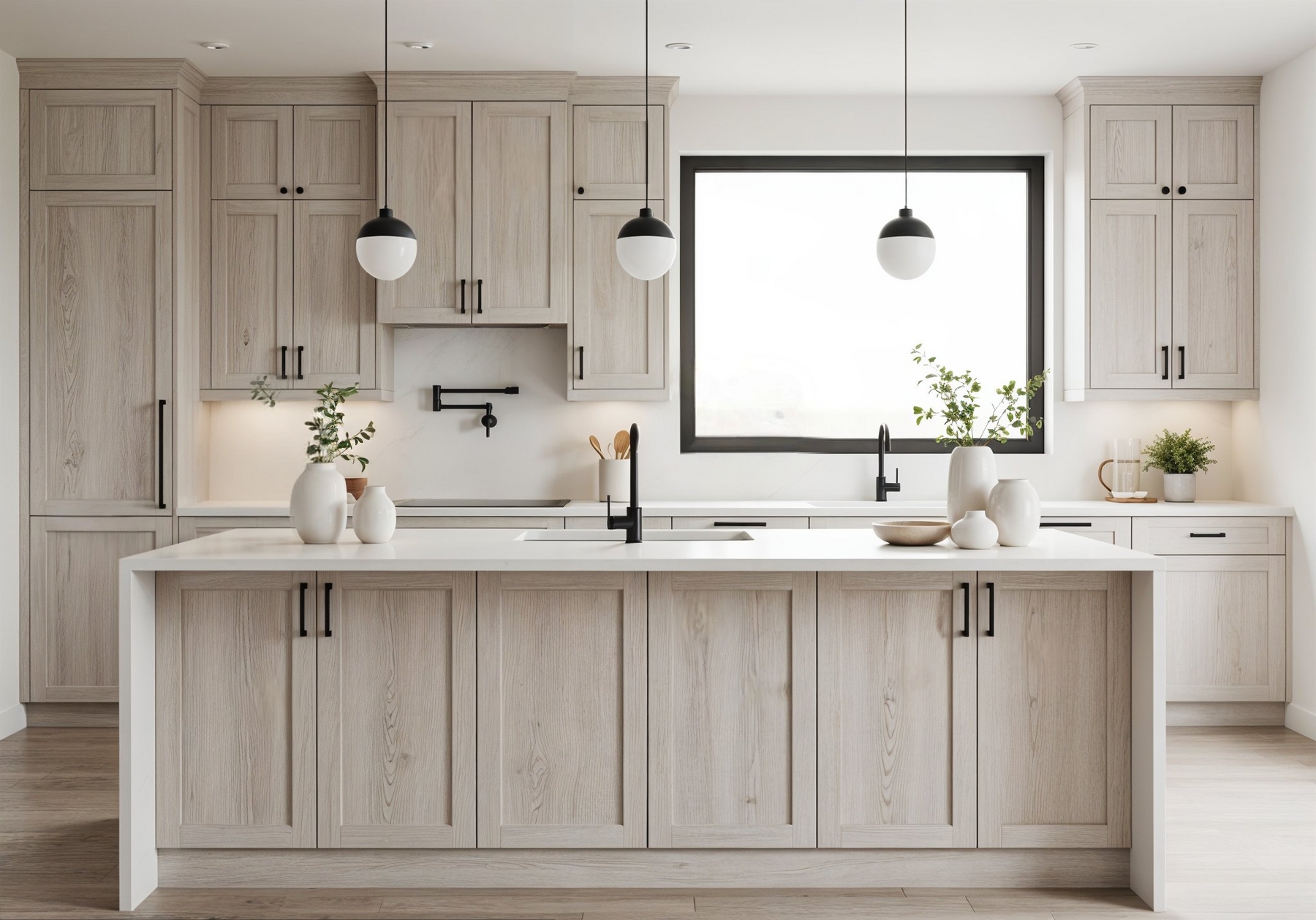 Kitchen Cabinetry: White Oak Finish Sun Bleached Cabinetry