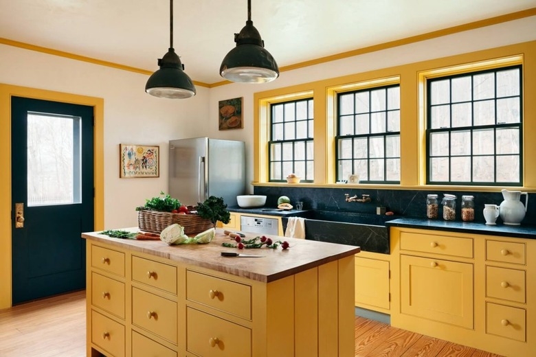 Kitchen Cabinetry with Butcher Block: modern farmhouse color palette
