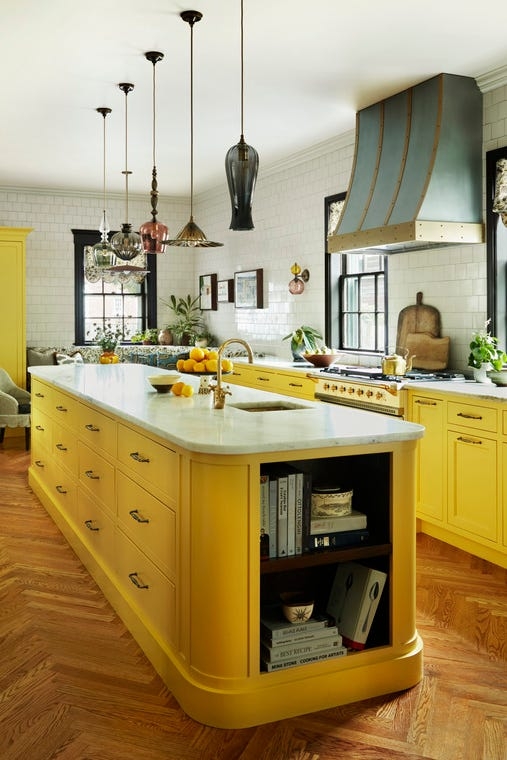 Kitchen Cabinetry with Mixed Pendants: eclectic cabinetry ideas