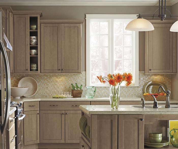 Kitchen Cabinets: Greige Wood Finish Shaker Kitchen Ideas