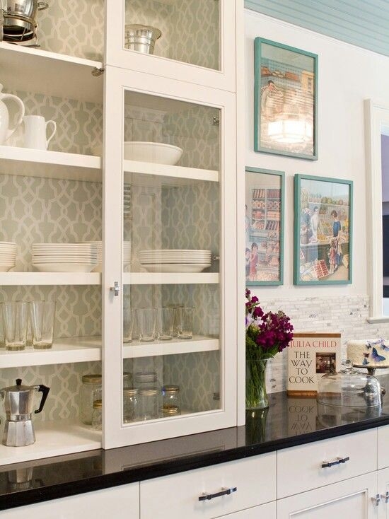 Kitchen Cabinets White Trellis Wallpaper Interior