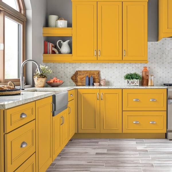 Kitchen Cabinets with Shaker Doors: bold yellow kitchen cabinets