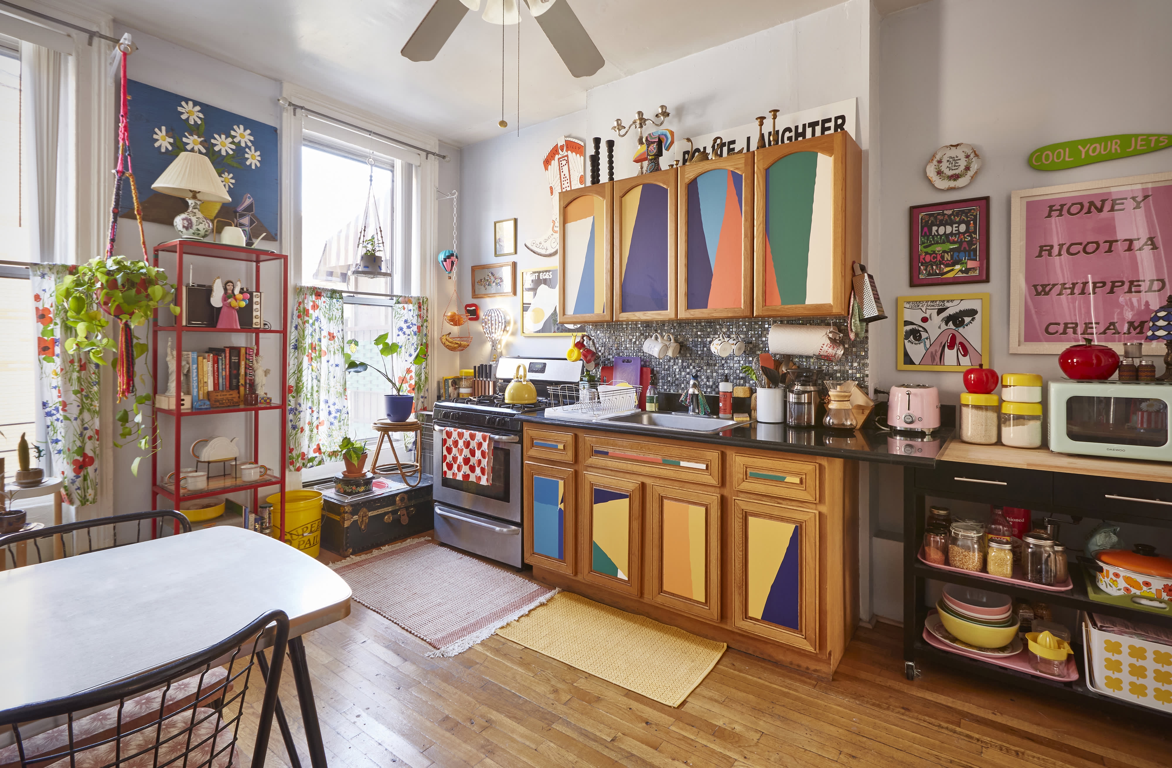 Kitchen Cabinets Wood Color Blocked Panels Geometric