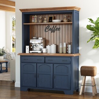 Kitchen Hutch: Two Tone Navy Blue Coffee Bar Cabinet