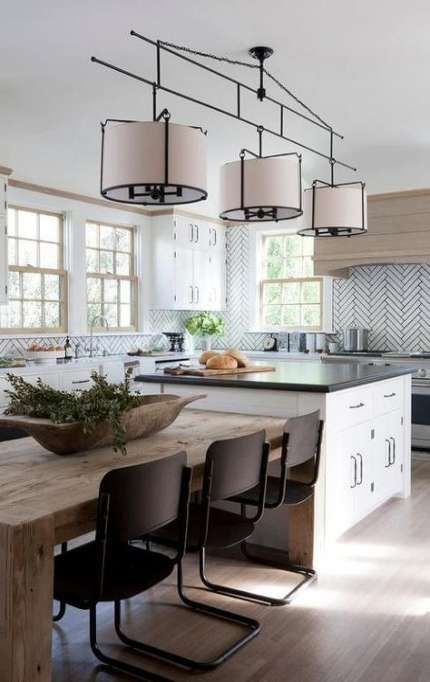 Kitchen Island Dining Combo Integrated Wood and White