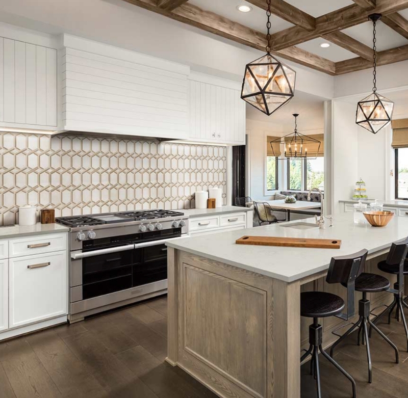 Kitchen Island Geometric Link Tile and Modern Classic Kitchen Design